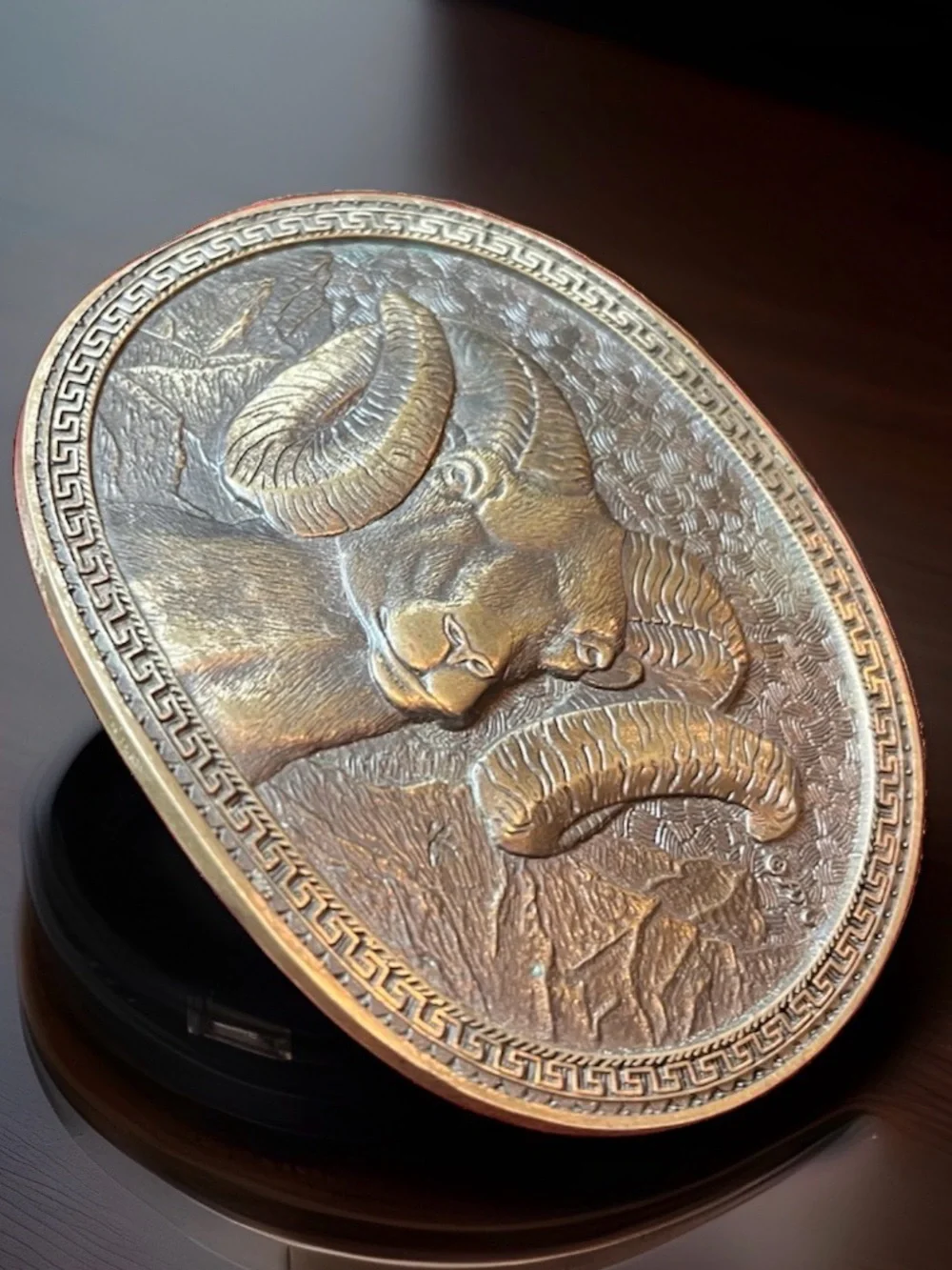 Vintage 1980 Embossed Brass Ram Belt Buckle by Award Design